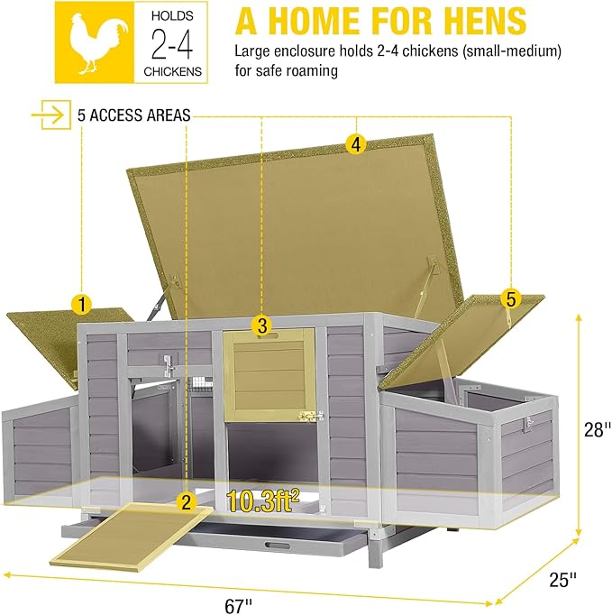 Aivituvin Chicken Coop 67.3" Large Duck House with 4 Nesting Boxes for 2-4 Chickens Outdoor Hen House Chicken Cage