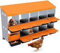 Chicken Nesting Box, 10 Compartments Metal Roll Away Nest Box for Chicken Coop, Heavy-Duty Eggs Laying Boxes with Removable Lid for Easy Egg Collection, Easy Cleaning, Orange