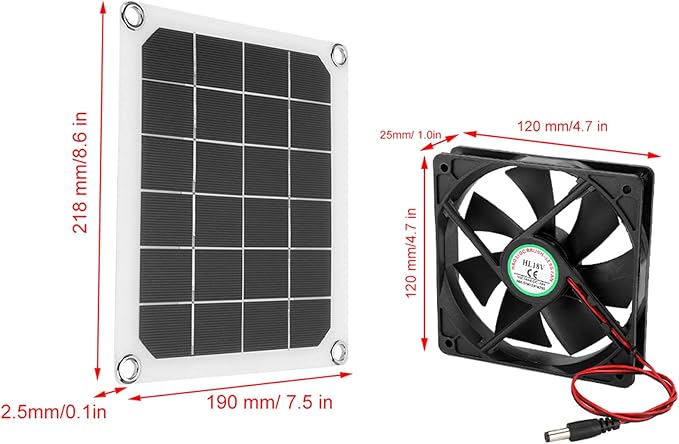 Solar Exhaust Fan, USB Solar Panel Fan Kit 6V 10W Outdoor Monocrystalline USB Charging for Small Chicken Coops, Greenhouses, Sheds,Pet Houses, Window Exhaust