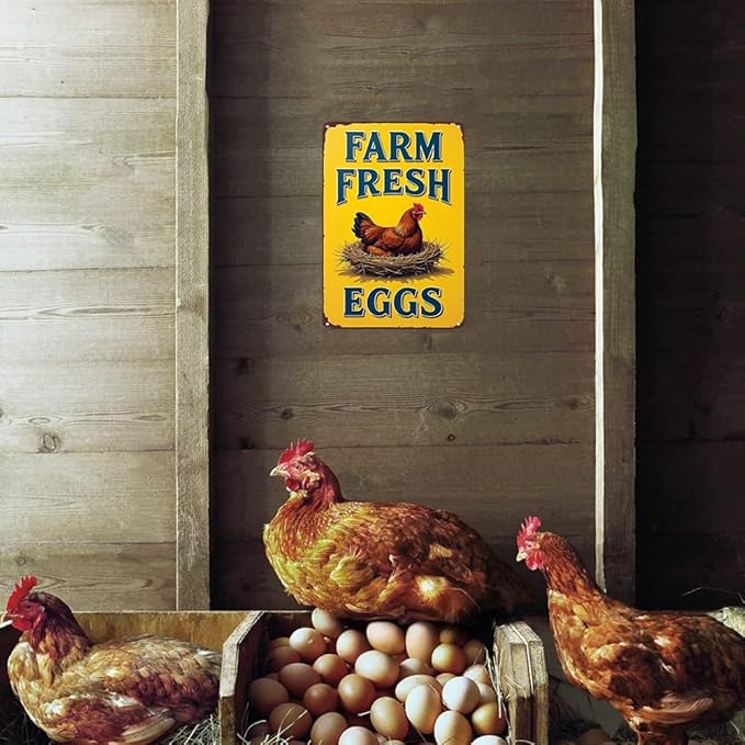 Funnysign Vintage Farm Fresh Eggs Chicken Tin Sign for Chicken Coop Farm Kitchen Garden Yard Decor 8x12 inch(3881)