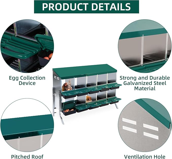 Chicken Nesting Box, 10 Compartment Roll Away Eggs Laying Boxes, Hen Nest Boxes, Cleanable Pull Out Hen Roosting Boxes