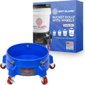 GRIT GUARD Bucket Dolly with Wheels - Rolling Detailing Wash Bucket with 5 Wheels and 2 Locking Casters Compatible with 2.5, 4, 5 and 6 Gallon Buckets (Blue, 2" Red Casters)
