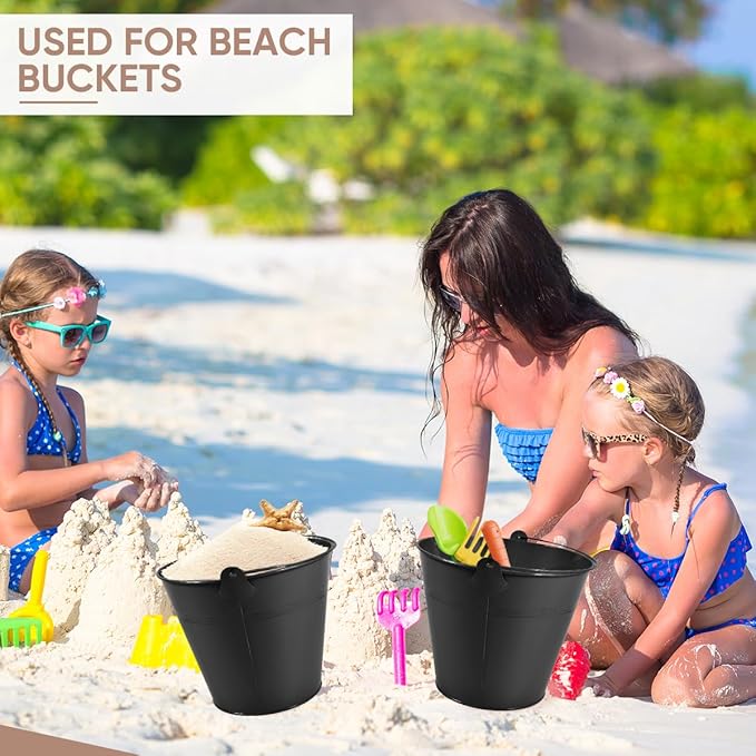 OBTANIM 7 Pack Black Metal Buckets with Handle Galvanized Ice Pails for Plants, Succulents, Party Favors Organizing, Rustic Home Decor or Classrooms Pencil Storage (9.1 x 6.7 inch)