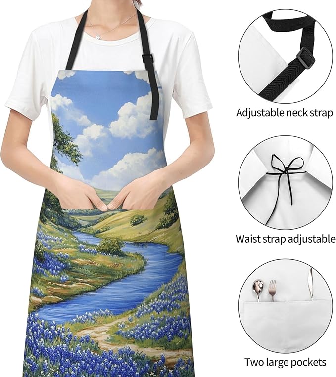Kitchen Aprons for Men Women Waterproof Apron with 2 Pockets Skis on mountain Apron Adjustable Bib Aprons