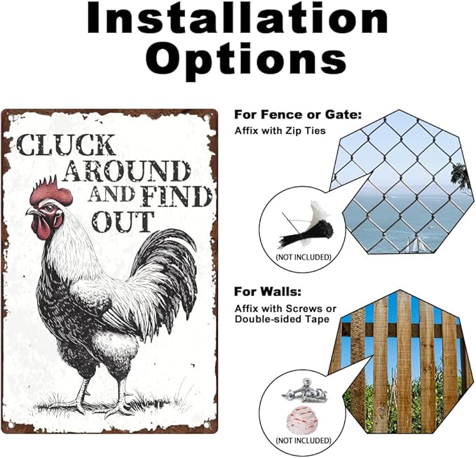 Vintage Chicken Coop Metal Tin Sign Farmhouse Decor Chicken Around And Find Out Funny Rustic Decoration For Home Kitchen Farm Backyard Garden 8 x 12 Inch