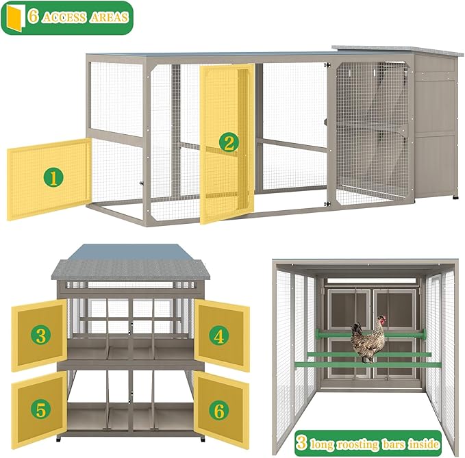 Large Chicken Coop with Run, Chicken Run with Waterproof Cover, Large Poultry Cage for Yard Farm Backyard Hen House, Duck Coop and Rabbit Run with Nesting Boxes, for 4-6 Chickens