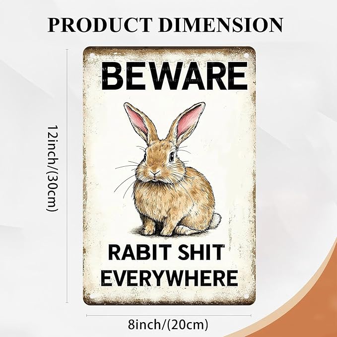 Easter bunny Tin Sign Retro Fun Metal Sign BEWARE RABBIT SHIT EVERYWHERE for Home Living Room Garden Yard Outdoor Wall 8X12Inch