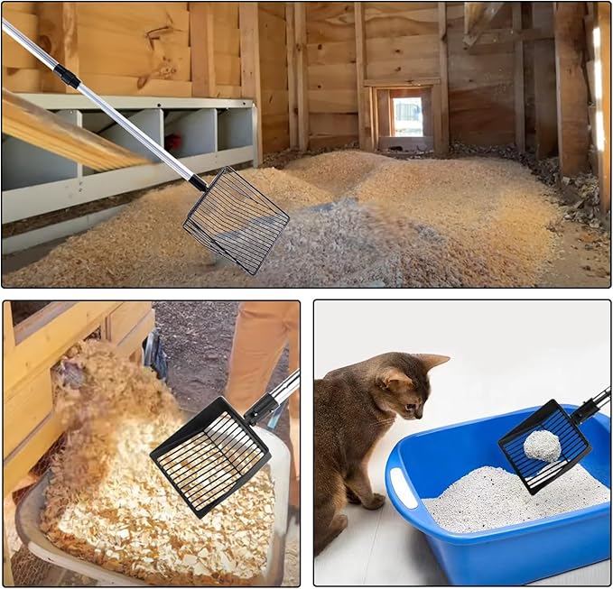 Chicken Poop Scooper Tool - Chicken Coop Cleaning Extendable & Detachable 3-in-1for Chicken Poop, and Wood Shavings | Ideal for Poultry | Perfect for Backyard Chicken Keepers and Farm Use (Black)