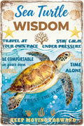 WADORN Funny Sea Turtle Metal Tin Sign, 8x12 Inch Sea Turtle Wisdom Retro Tin Sign Friends Inspirational Gift Wall Art Decor Plaque for Home Office Bedroom Beach Theme Party Bathroom Garage Man Cave