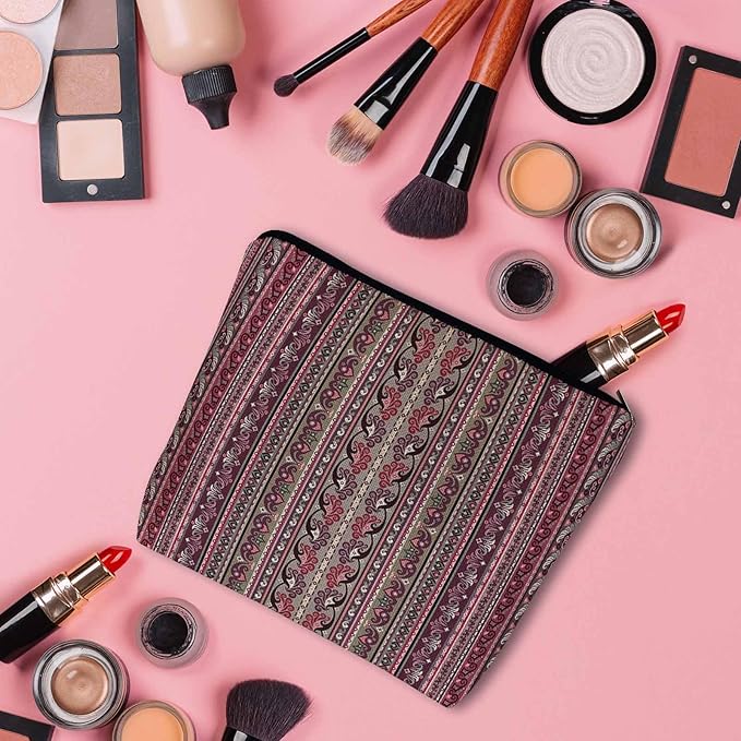 Paisley Stripe Cosmetic Bags For Women, Abstract Ethnic Paisley Floral Boho Makeup Bag Toiletry Bag Accessories Organizer Storage Bags Makeup Pouch For Travel Business Gym Camping Bathroom
