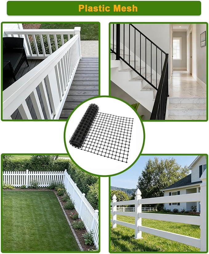 Plastic Chicken Wire Mesh Fence Roll - Black 16IN * 33FT Multi-Use Garden & Poultry Netting, Animal Barrier for Pets, Plants, Patio,Balcony, Snow Fencing & Temporary Indoor and Outdoor Use