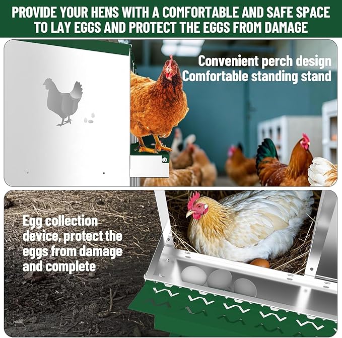Chicken Nesting Box, 10 Holes Steel Chicken Nesting Boxes for Chicken Coop, Large Vented Holes Chicken Laying Boxes with Rollout Egg Collection, Wall Mount/Free Standing for Chickens, Hens