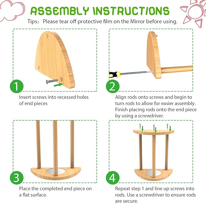 Mini Chick Perch with Mirror, Strong Bamboo Roosting Bar for coop and brooder, Training Perch for Baby Chicks, El Pollitos, La Pollita, Easy to Assemble and Clean, Fun Toys for Chick