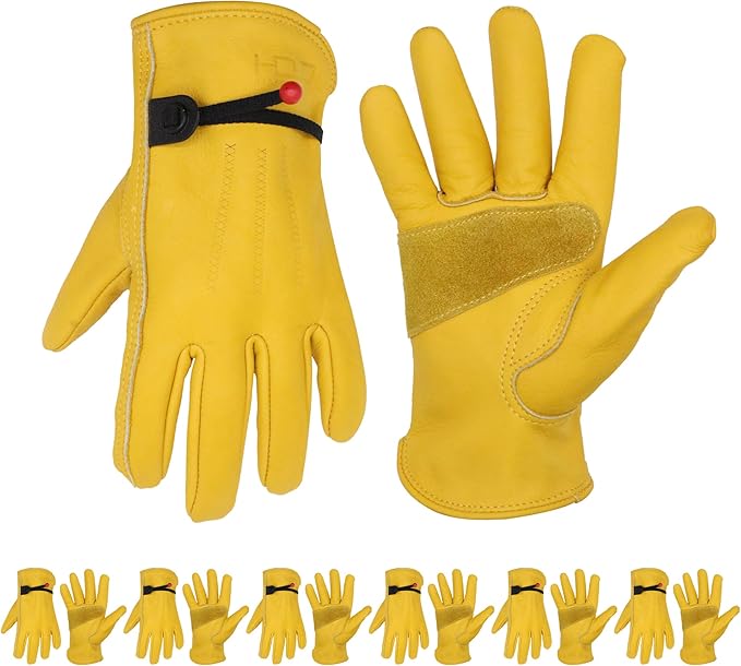 HLDD HANDLANDY 2 Pairs Leather Work Gloves for Men & Women, Reinforced Durable Palm for Welding, Farm, Gardening, Driving