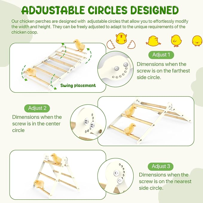 Bamboo Adjustable Chicken Perches, with Adjustable 7 Circles Holder, Strong Roost Bar for Coop&Brooder, Training Perch for Chicks, El Pollitos, La Pollita, Easy to Install & Clean, Fun Toys for Chicks