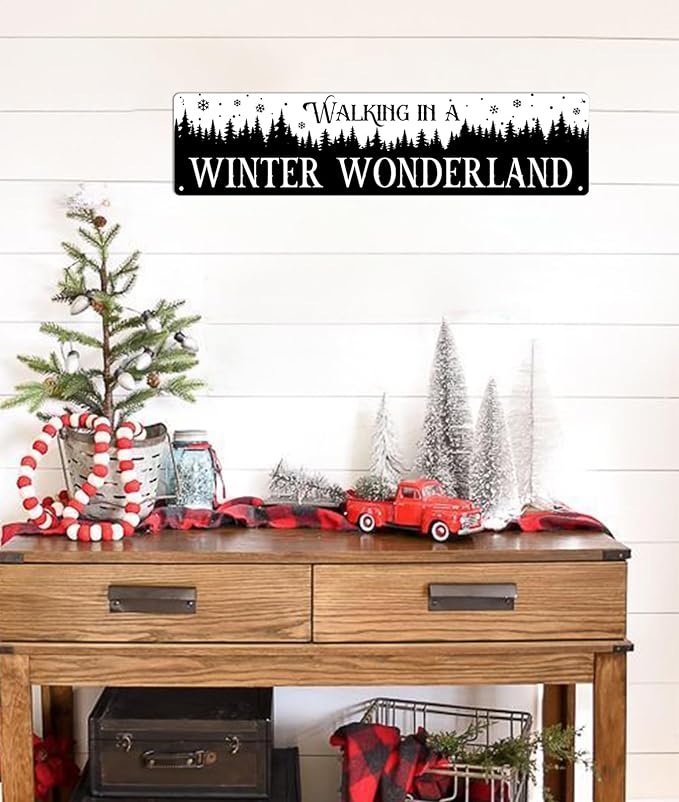 Walking in a Winter Wonderland Metal Tin Sign Christmas Plaque Sign Vintage Wall Decoration Home Bar Kitchen Cafe Bar Farmhouse Wall Art Sign 4x16 Inch