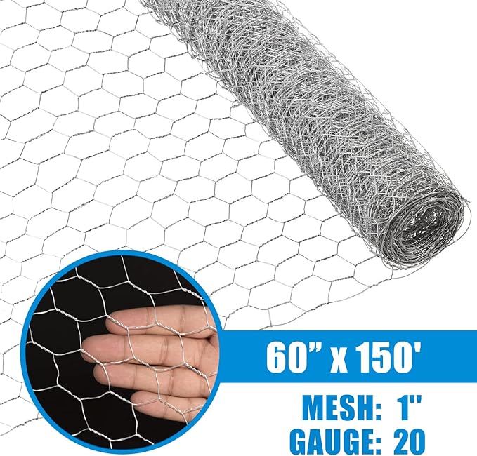 Fencer Wire Poultry Netting Fence, 20 Gauge Galvanized Hexagonal Chicken Wire Fence, 1-Inch Mesh Opening Size (5 ft. x 150 ft.)