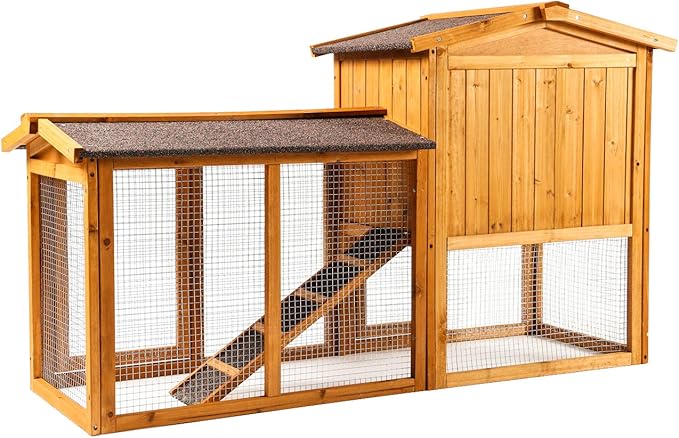 Ogrmar Chicken Coop Large Wooden Outdoor Bunny Rabbit Hutch Hen Cage with Ventilation Door, Removable Tray & Ramp Garden Backyard Pet House Chicken Nesting Box
