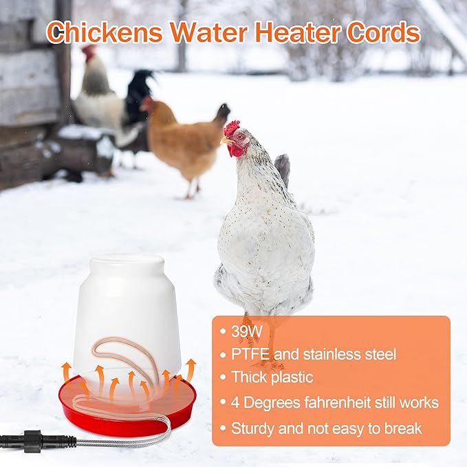 Saillong Chickens Water Heater Cord, Heated Chicken Waterer for Winter, Freeze Proof Heated Waterer for Poultry, Small Animals (Rabbits, Guinea Pigs, etc.), Prevent Water Freezing in Drinkers (1 Pack)