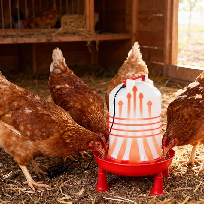 Thermostatic Heated Chicken Waterer,Farm Innovators Heated Chicken Waterer,3L Winter Poultry Waters Heater with Detachable Legs and Easy-Fill Funnel for Chicken Coop Birds,Winter Outdoor (red1)