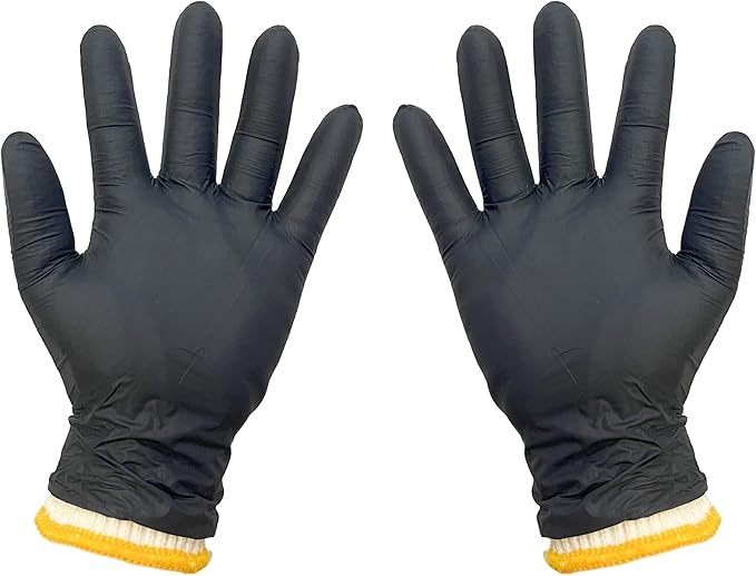 BBQ Gloves Disposable Heat Resistant - 4 Reusable Cotton Liners & 100 Nitrile Gloves for Barbecue Smoker, Grilling, Cooking Hot Meat, Food Prep - 5Mil, Non-Slip Grip, Black Large