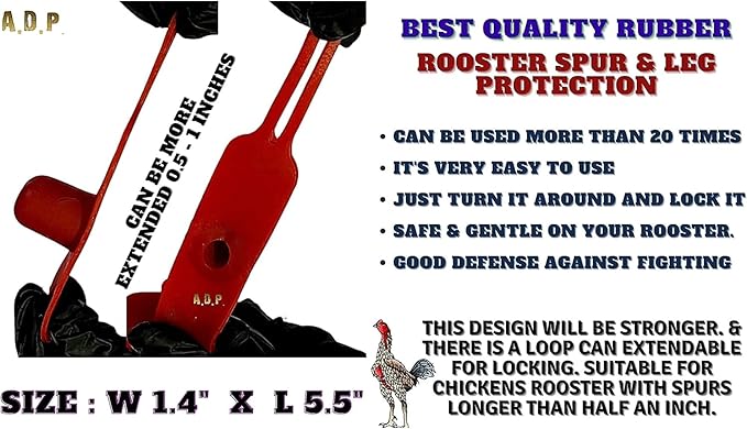 A.D.P. R5 2Pairs Red & Blue Color, Rooster Booster Chicken Mitt Safety Poultry Bird Botas para GALLOS BREEDING Supplies Leg Protect & Care, Best Rubber