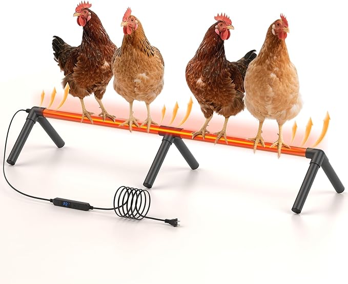 Heated Chicken Perch for Coop, 48" Aluminum Thermo Roosting Bar with 3 Adjustable Temperatures, Winter Poultry Support to Protect Toes from Frost, Chicken Coop Accessories