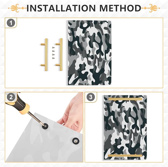 Bathroom Vanity Tray Counter Organizer, Camouflage Black White Pattern Decorative Tray with Handles Countertop Storage for Bathroom Bedroom Kitchen Home Farmhouse