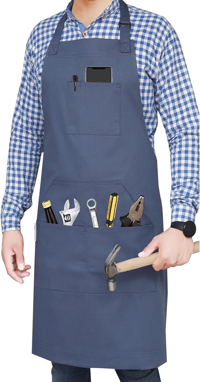 RUVANTI Work Apron for Men, Oil & Water Repellent, Poly Cotton Cross Back Aprons for Women with Pockets, Adjustable up to XXL