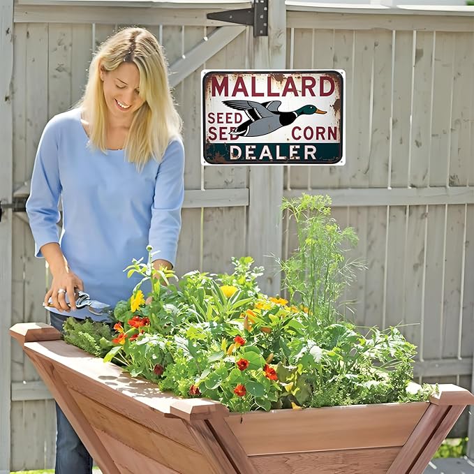 Mallard Duck Seed Corn Dealer tin sign Vintage Rustic Metal Sign Suitable for outdoor decoration, farmhouse garden bar 8 x 12 In, Easy to Hang