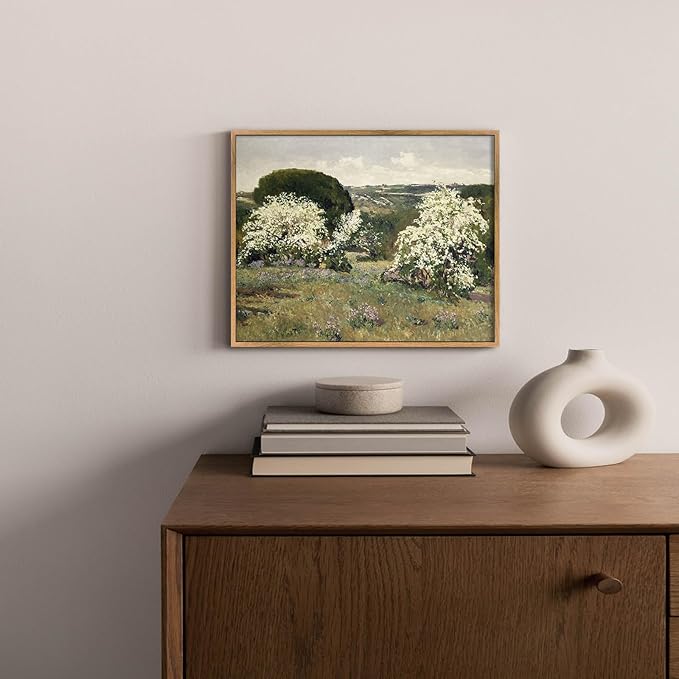 Rustic Landscape Pictures Farmhouse Wildflower Painting Vintage Farmhouse Posters Countryside Canvas Wall Art Nature Scenery Pictures Retro Landscape Artwork Antique Farmhouse Wall Art 8x10in Framed