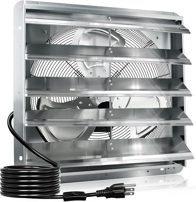 Hiorucet 20 Inch Shutter Exhaust Fan Wall Mounted, 3500CFM High Speed Low Noise Aluminum Louvered Exhaust Fan with 1.8m Power Cord for Greenhouse, Garage, Shop, Attics, Chicken Coop Ventilation Fan.
