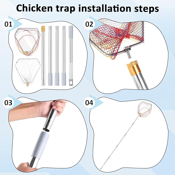 Chicken Catching Net Set – 2 Nets with Adjustable 74 Inch Pole, Lightweight Bird & Animal Catcher for Chickens, Ducks, Geese, Fish, Cats – Heavy-Duty Nylon Net with Stainless Steel Frame