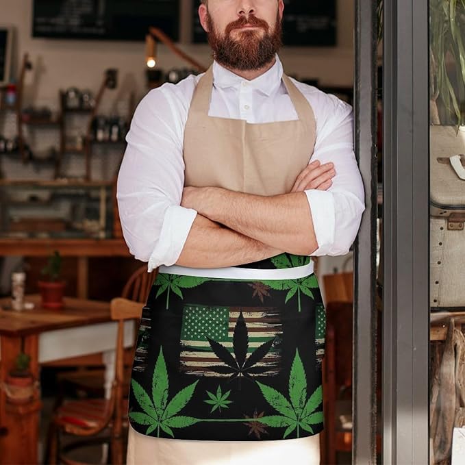 Unisex Chef Waiter Apron Waist Half Short Serving Aprons with 3 Pockets