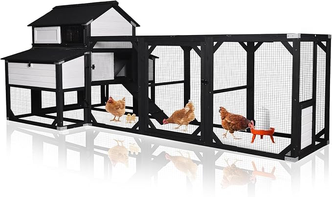 Aivituvin Extra Large Chicken Coop for 8-10 Chickens, Reinforced Structure Outdoor Wooden Chicken House with 6 Nesting Boxes, Extended Run, Waterproof Roof, Iron Edge, Black, 118" L x 26" W x 50" H