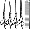 Dog Grooming Scissors,Black with Safety Round Tips,5 in 1 Curved Dog Scissors for Grooming,Professional Pet Grooming Shears Set for Dogs and Cats