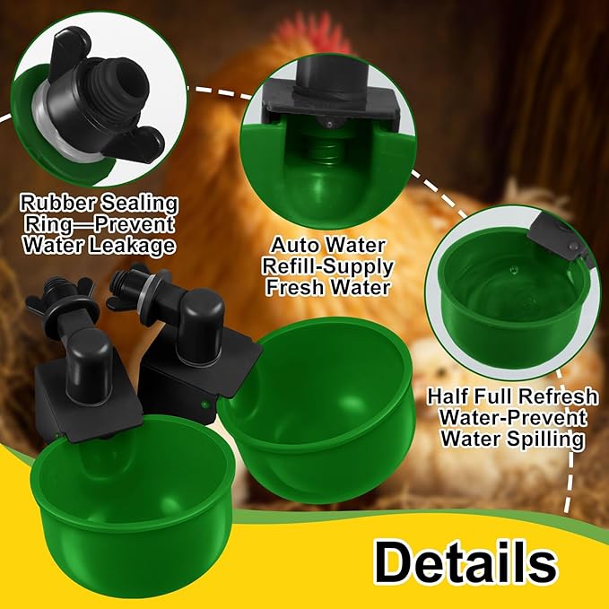 Tanlade 50 Packs Chicken Waterer Chicken Feeder, Automatic Waterer Kit for Poultry Duck Goose Turkey Bunny (Green)