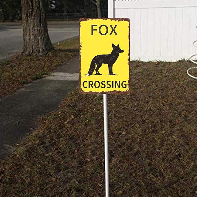 Metal Signs Fox Crossing Vintage Tin Sign for Home Bar Living Room Garden Yard Outdoor Wall Decor 12x8 Inch