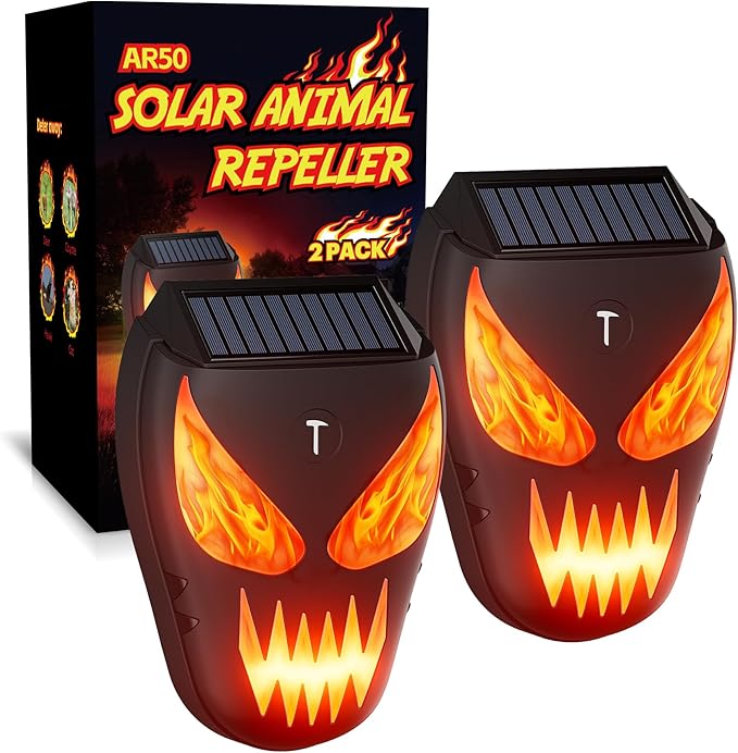 Solar Nocturnal Animal Repellent Outdoor, Waterproof Coyote Deterrent Devices with Predator Lights, Deer Repellent Devices - Repel Skunk Raccoon Opossum Fox Owl Hawk for Yard Garden Farm Chicken Coop