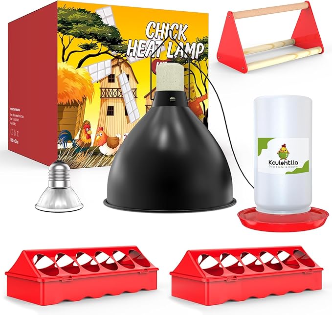 All-in-One Chick Brooder Kit with 75W Adjustable Heat Lamp, Spill-Proof Feeder & Waterer, and Rust-Proof Perch Stand for 5–15 Chicks
