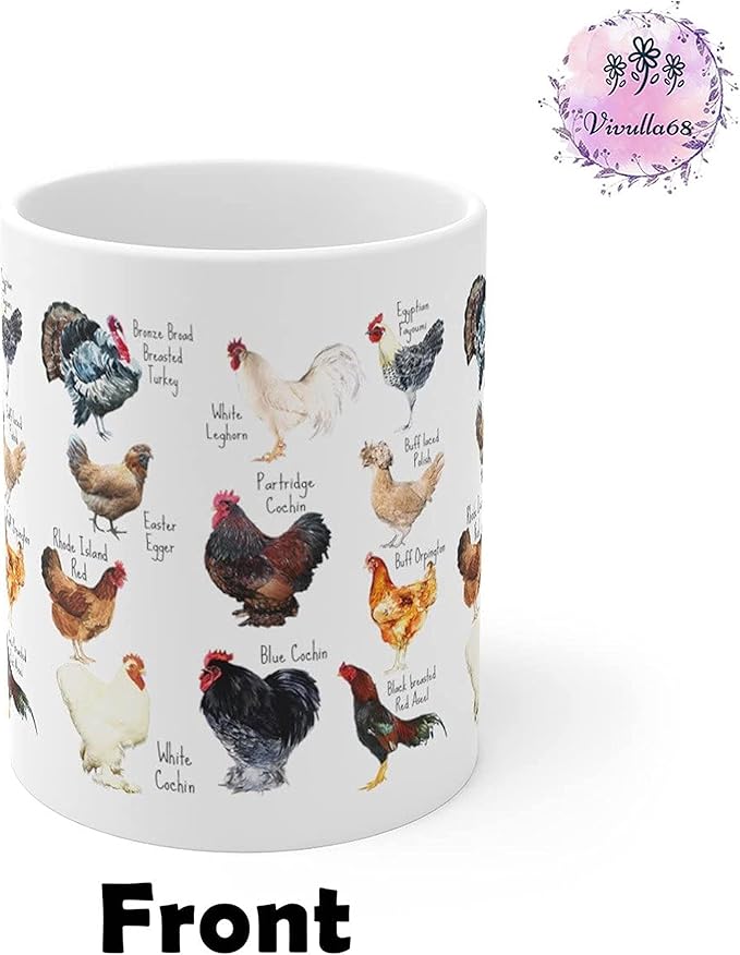 Breeds of Chickens Cup Gifts for Women - Chicken Mom & Owner Mugs, Coffee Mug with Roosters & Farm Themes, 11Oz White