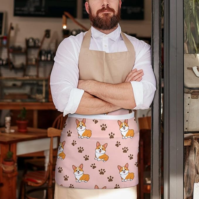 Server Apron with 3 Pockets Waist Waiter Waitress Half Apron Short Aprons