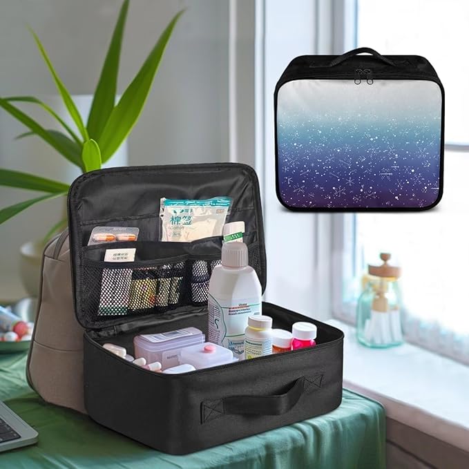 Rnyleeg Christmas First Aid Bags Empty First Aid Kit for Car First Responder Bag Empty Emergency Medicine Tote Bag Snowflake Blue White