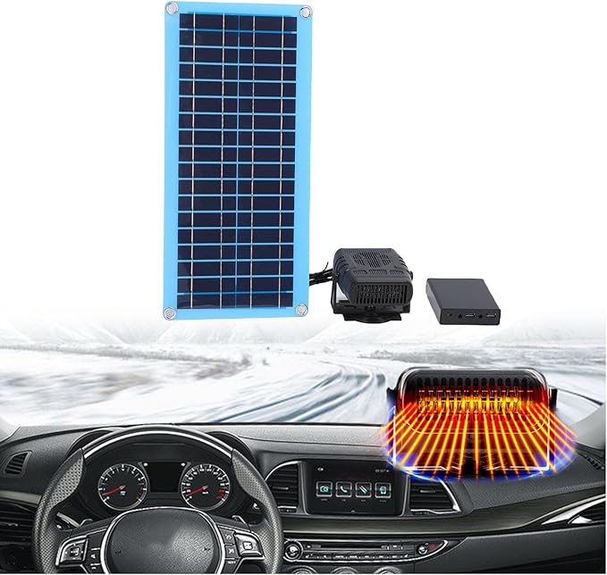 Solar Heater with Monocrystalline Solar Panel, 30w Adjustable Solar Powered Space Heater for Pet House Car Camping Chicken Coop Dog House, Rapid Heating, Portable