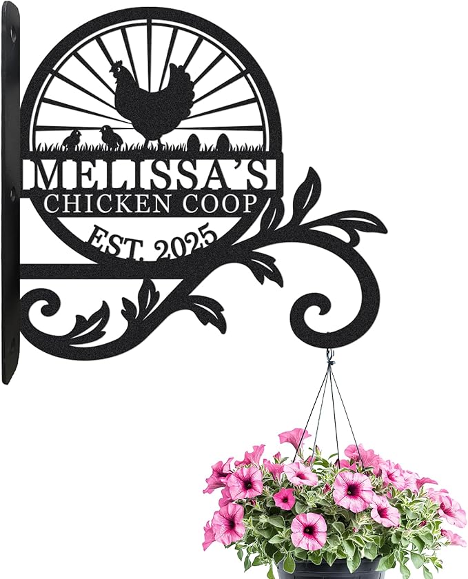 Personalized Metal Chicken Coop Sign with Hooks, Wall Mounted Bracket for Indoor/Outdoor Use, Fluffy Butt Hut Chicken Decor, Bird Feeder & Wind Chime Hanging Hook, Farmhouse Home Decor Gift