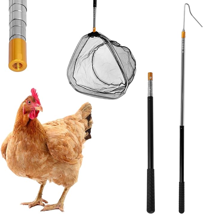 Scalable Chicken Catcher Leg Hook, 2Pcs Stainless Steel Retractable Long Chicken Catcher, 16 inches Extended to 60 inches, Chicken Net Farm Tools Suitable for Catching Poultry Chicken Turkeys Geese
