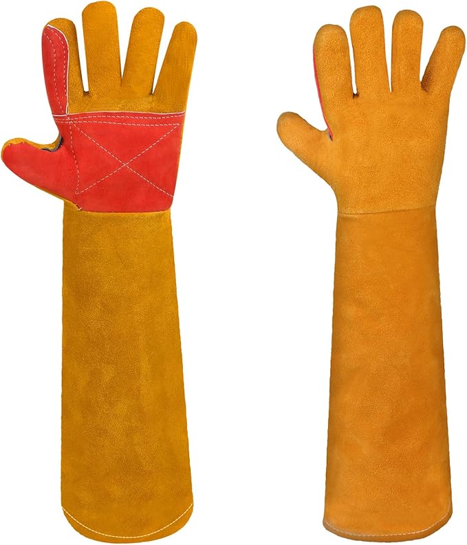 Welding Gloves 23.6" Heat-Resistant Leather, Long Gauntlet Forearm Protection for TIG/MIG, Also for Animal Handling