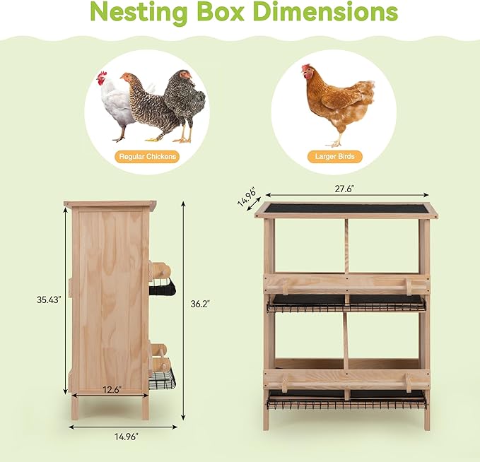 COZIWOW Nesting Boxes for Chickens 2-Tire,Roll-Away Egg Collection-with Wire Mesh and Insulation Pads, Waterproof Wooden Chicken Nesting Boxes with Perches for Hens,Ducks,Poultry,Birds,Doves