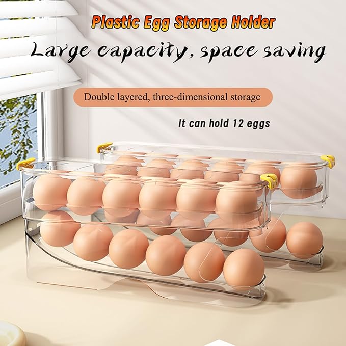 Egg Container for Refrigerator Clear Stackable Egg Holder for Kitchen Storage and Organization (Transparent, 2 Tier)