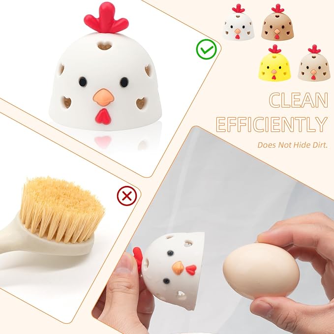 Sokfone 2Pcs Silicone Egg Washer for Fresh Eggs, Multipurpose Cleaning Egg Brush Tool Funny Chick Shape Egg Scrubber Reusable Egg Brush Cleaner（White+Brown）